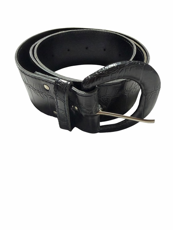 Jordace Accessories - Black Croc-Embossed Leather Belt with Rounded Buckle 18